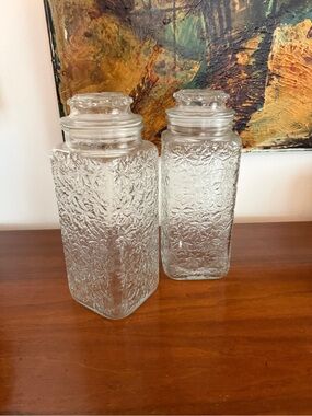 Princess House Fantasia Clear Textured Glass Canister Pair with Lids - set of 2